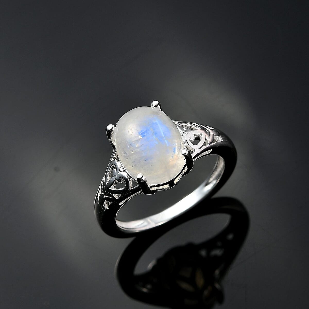 Kuisa Rainbow Moonstone Ring in Sterling Silver, Classic Solitaire Ring (Size 7.0) 3.10 ctw image number 3
