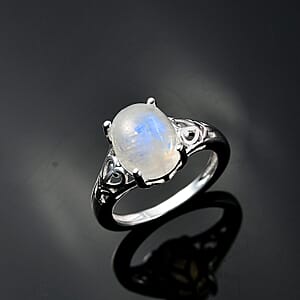 Kuisa Rainbow Moonstone Ring in Sterling Silver, Classic Solitaire Ring (Size 7.0) 3.10 ctw