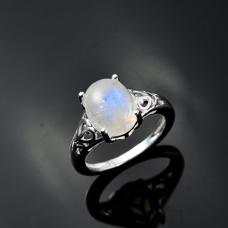 Kuisa Rainbow Moonstone Solitaire Ring in Sterling Silver (Size 9.0) 3.35 ctw