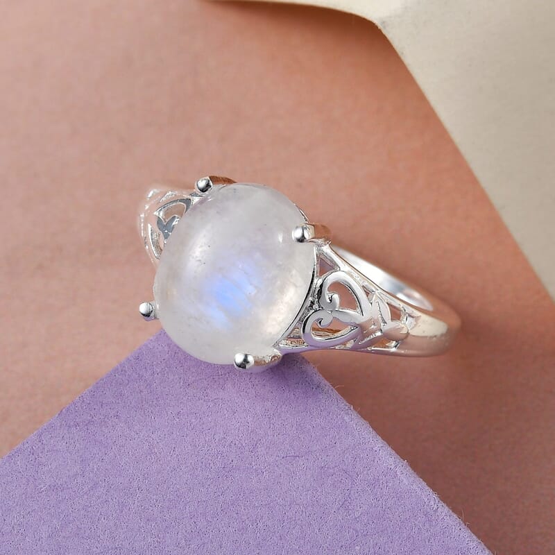 Kuisa Rainbow Moonstone Solitaire Ring in Sterling Silver (Size 9.0) 3.35 ctw
