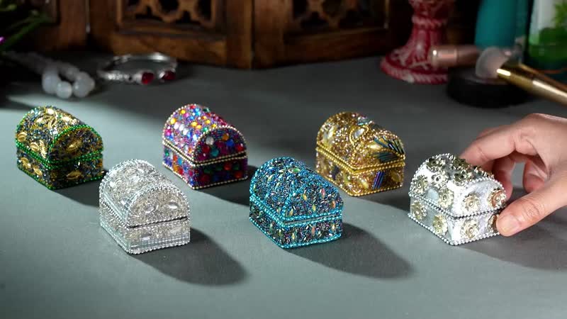 Handcrafted Set of 6 Mini Multi Color Bead Treasure Chest