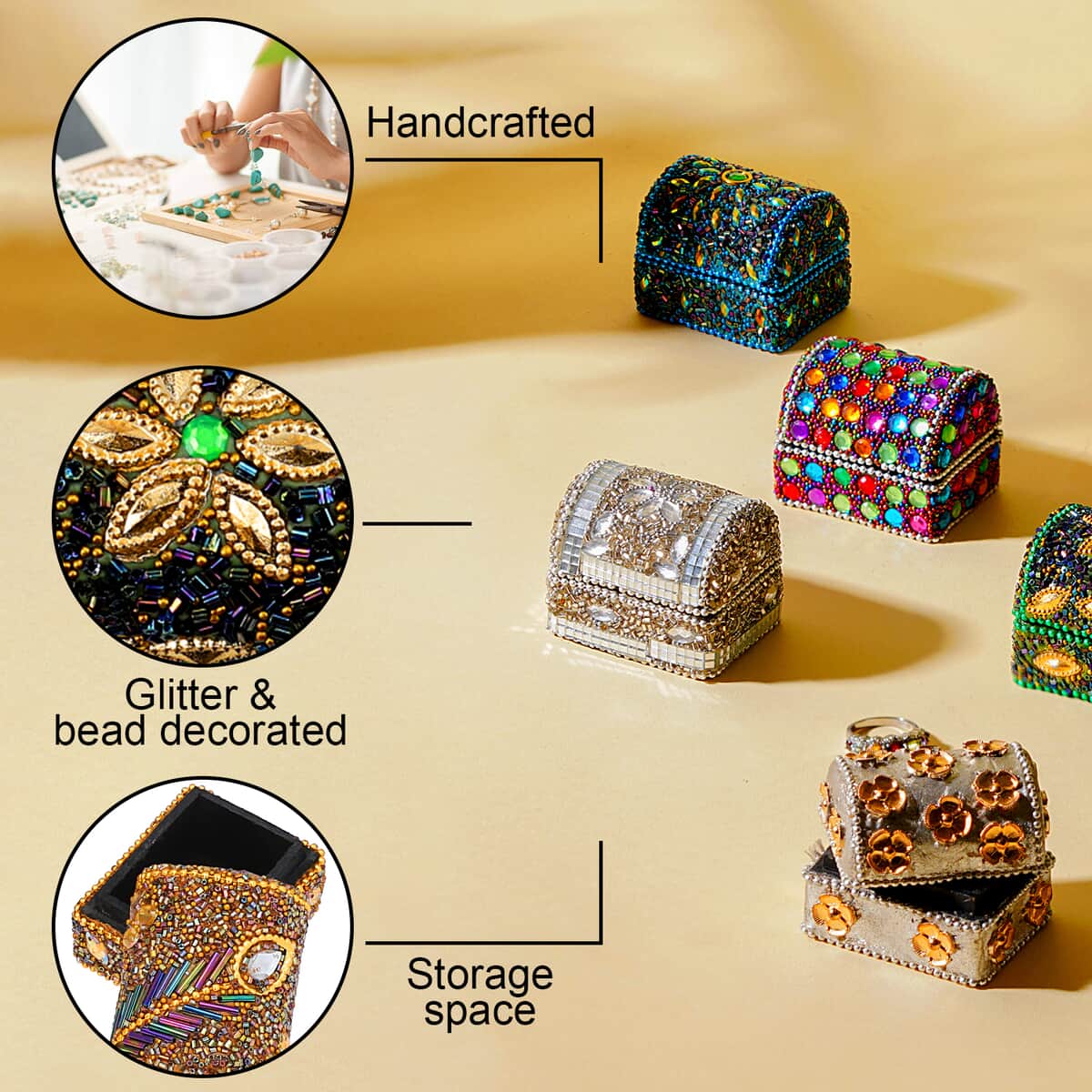 Handcrafted Set of 6 Mini Multi Color Bead Treasure Chest image number 2