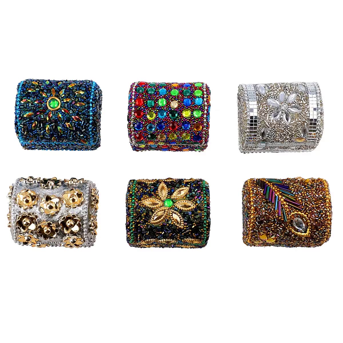 Set of 6 Handcrafted Multicolor Beads Decorated Mini Wooden Treasure Chest Box image number 6