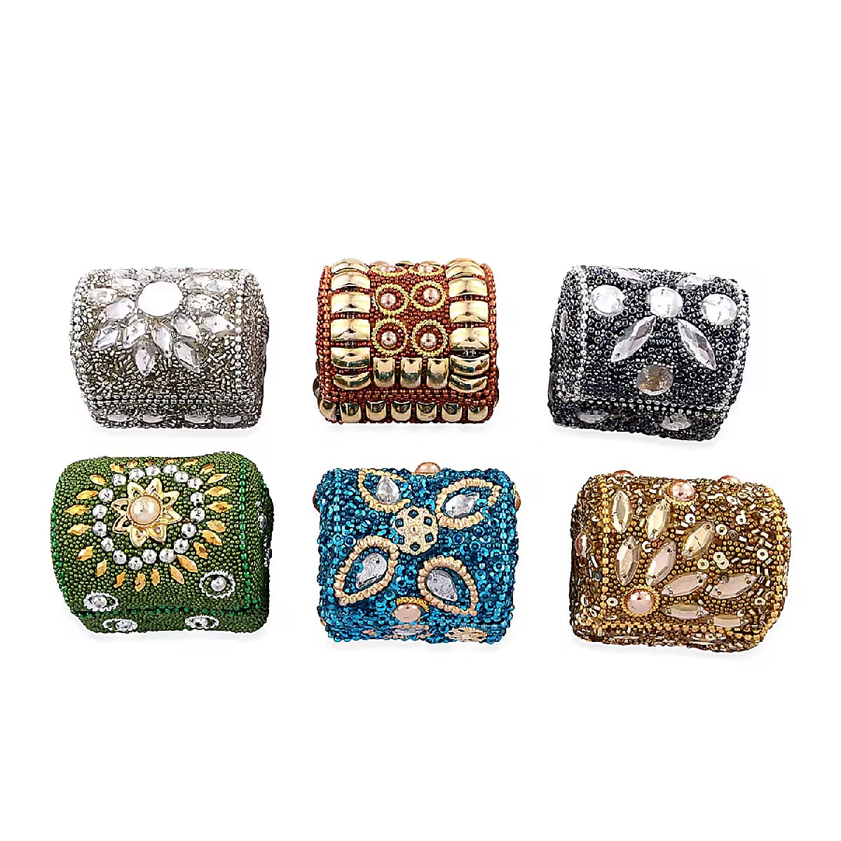 Set of 6 Handcrafted Solid Color Beads Decorated Mini Wooden Treasure Chest Box image number 6