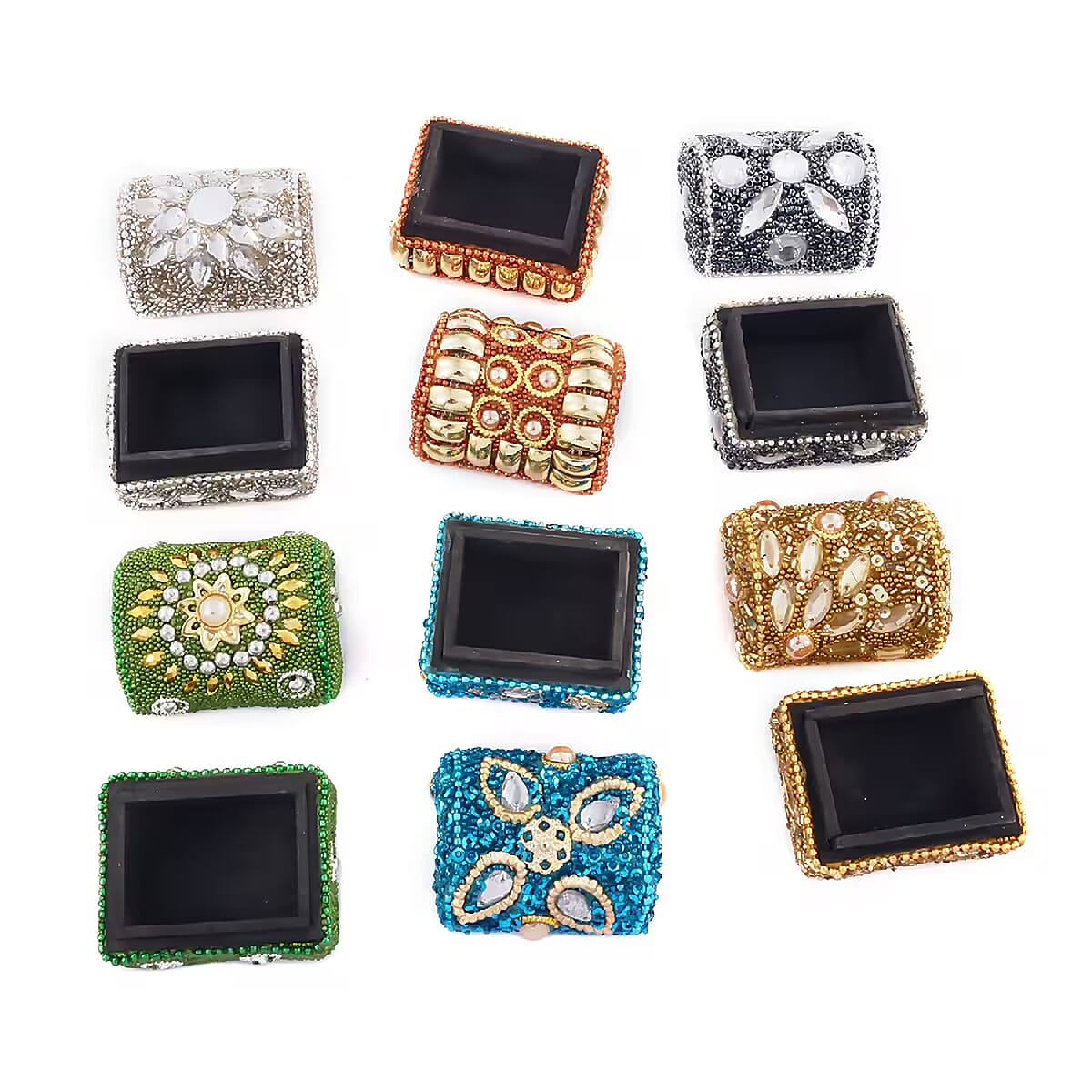 Set of 6 Handcrafted Solid Color Beads Decorated Mini Wooden Treasure Chest Box image number 7