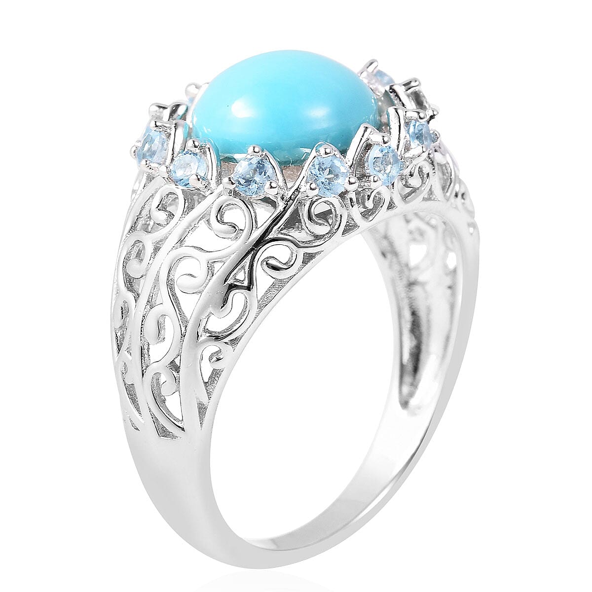 Natural Arizona Sleeping Beauty Turquoise, Swiss Blue Topaz Ring in Sterling Silver (Size 6.0) 3.15 ctw image number 2