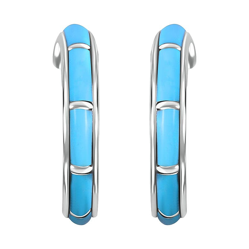 Santa Fe Style Kingman Turquoise Earrings in Sterling Silver, Boho Western Turquoise Jewelry for Women, Silver Earrings (7.50 in) 1.50 ctw