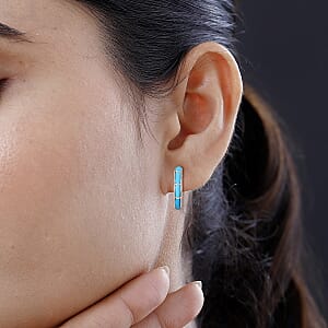 Santa Fe Style Kingman Turquoise Earrings in Sterling Silver, Boho Western Turquoise Jewelry for Women, Silver Earrings (7.50 in) 1.50 ctw