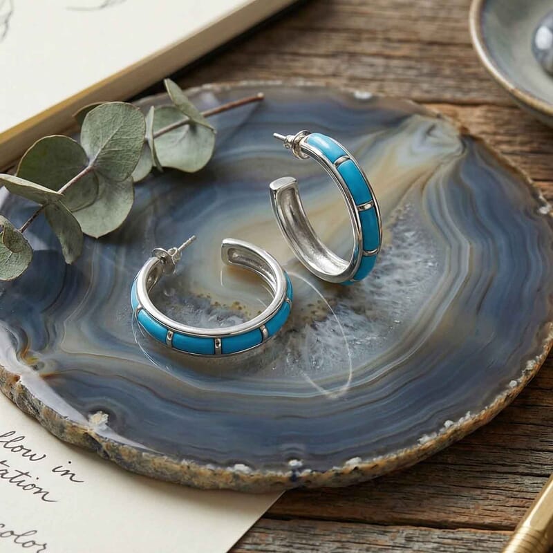 Santa Fe Style Kingman Turquoise Earrings in Sterling Silver, Boho Western Turquoise Jewelry for Women, Silver Earrings (7.50 in) 1.50 ctw