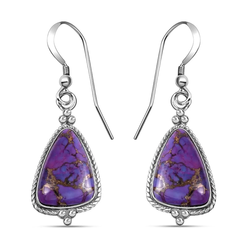 Santa Fe Style Mojave Purple Turquoise 2.20 ctw Earrings in Sterling Silver, Dangle Drop Earrings, Western Jewelry for Women