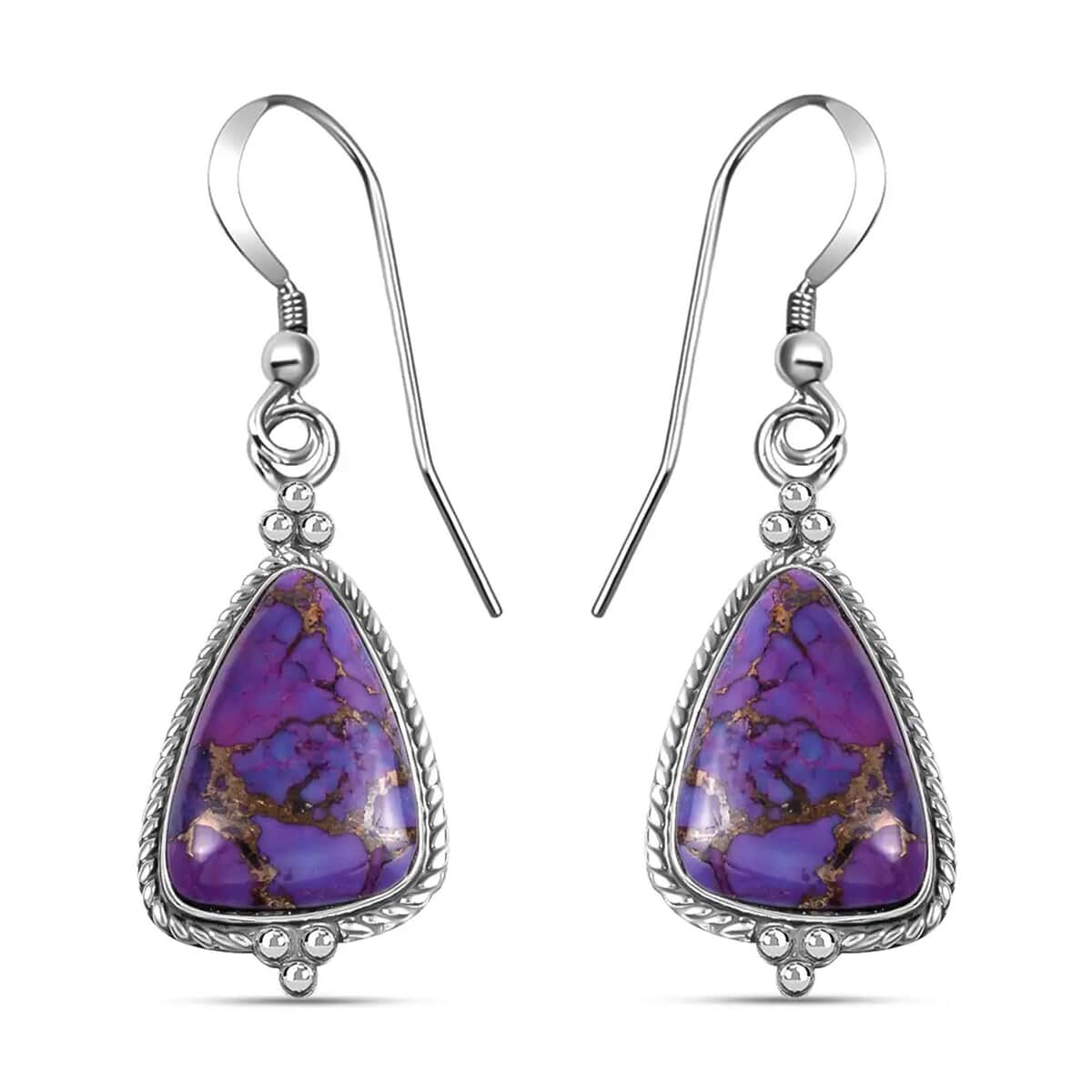 Santa Fe Style Mojave Purple Turquoise Earrings in Sterling Silver, Dangle Drop Earrings, Western Jewelry for Women 2.20 ctw image number 0