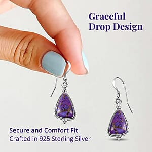 Santa Fe Style Mojave Purple Turquoise 2.20 ctw Earrings in Sterling Silver, Dangle Drop Earrings, Western Jewelry for Women