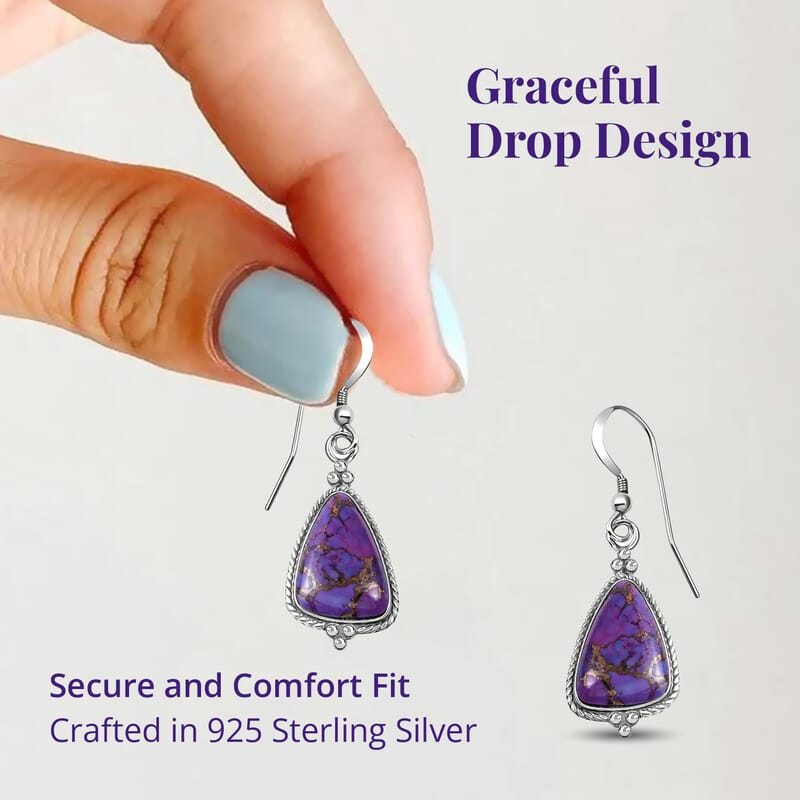 Santa Fe Style Mojave Purple Turquoise 2.20 ctw Earrings in Sterling Silver, Dangle Drop Earrings, Western Jewelry for Women
