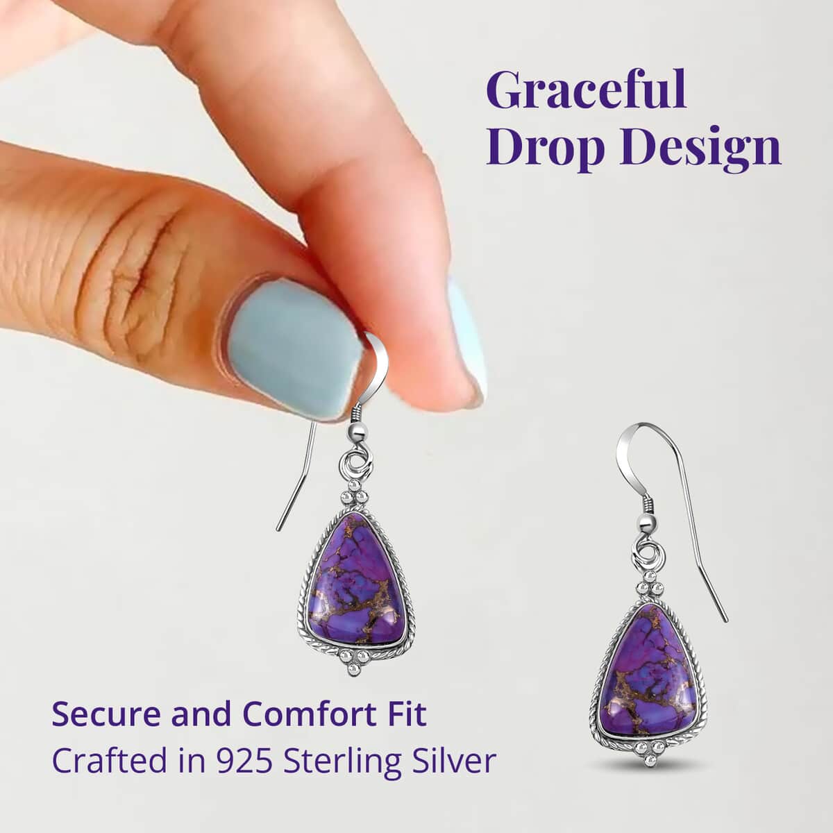 Santa Fe Style Mojave Purple Turquoise Earrings in Sterling Silver, Dangle Drop Earrings, Western Jewelry for Women 2.20 ctw image number 2