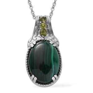 African Malachite Pendant Necklace in Stainless Steel, Peridot Necklace For Women (20 Inches) 13.00 ctw