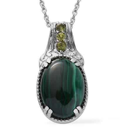 African Malachite Pendant Necklace in Stainless Steel, Peridot Necklace For Women (20 Inches) 13.00 ctw image number 0