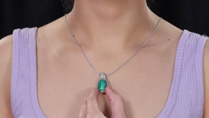 15.00 ctw African Malachite and Peridot Pendant Necklace 20 Inches in Stainless Steel