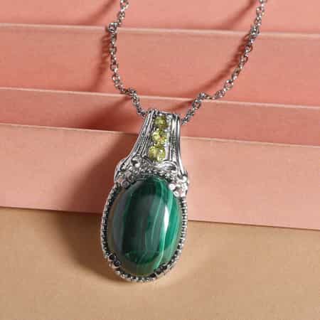 African Malachite Pendant Necklace in Stainless Steel, Peridot Necklace For Women (20 Inches) 13.00 ctw image number 1