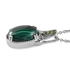 African Malachite Pendant Necklace in Stainless Steel, Peridot Necklace For Women (20 Inches) 13.00 ctw