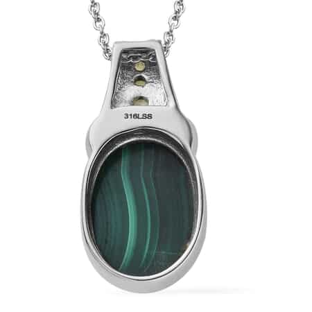 African Malachite Pendant Necklace in Stainless Steel, Peridot Necklace For Women (20 Inches) 13.00 ctw image number 4