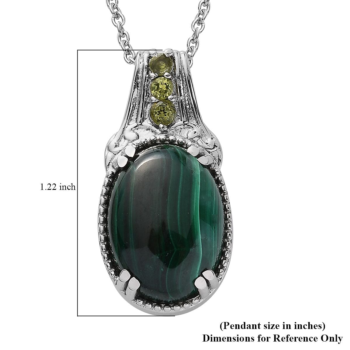 African Malachite Pendant Necklace in Stainless Steel, Peridot Necklace For Women (20 Inches) 13.00 ctw