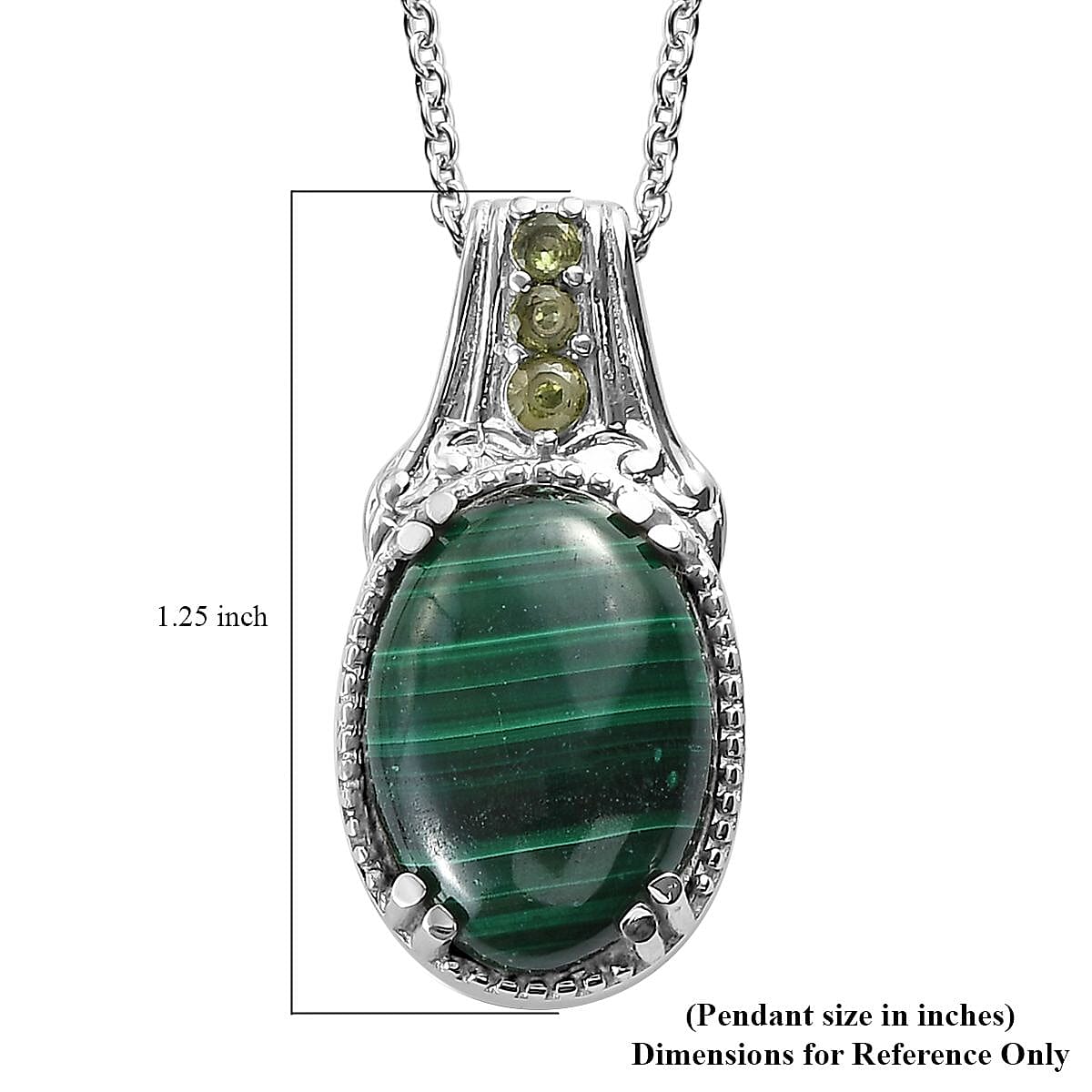 African Malachite Pendant Necklace in Stainless Steel, Peridot Necklace For Women (20 Inches) 13.00 ctw