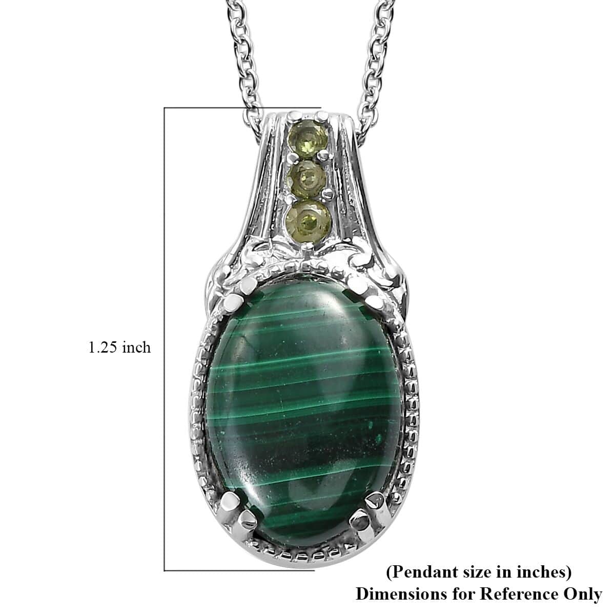 African Malachite Pendant Necklace in Stainless Steel, Peridot Necklace For Women (20 Inches) 13.00 ctw image number 7