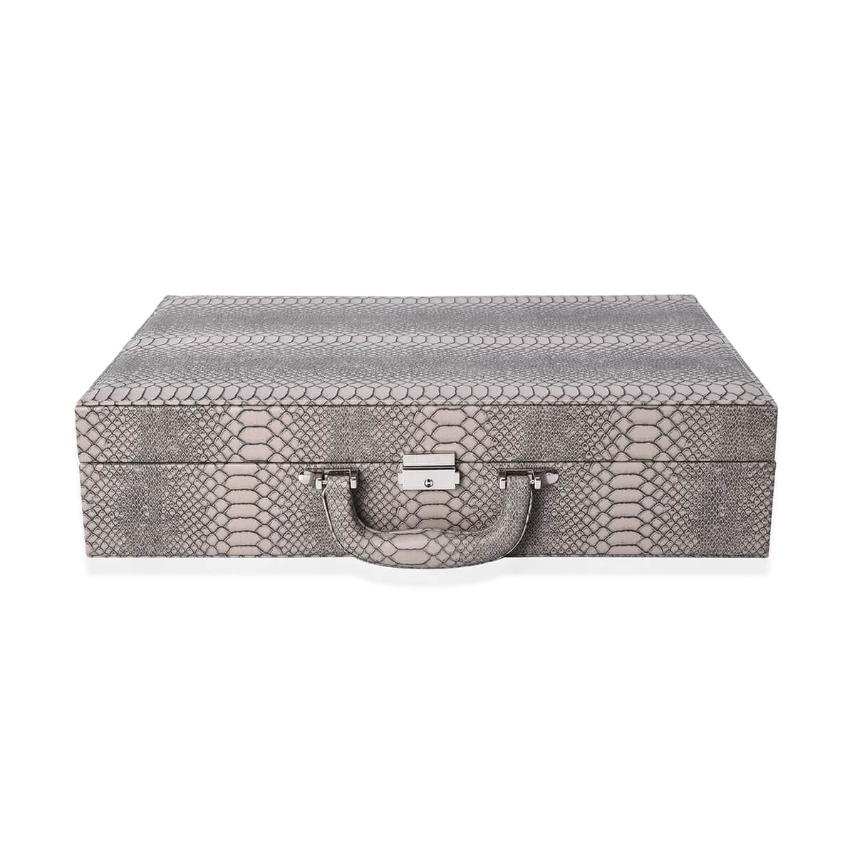 Gray Faux Leather Dragon Skin Briefcase Style Jewelry Box image number 2