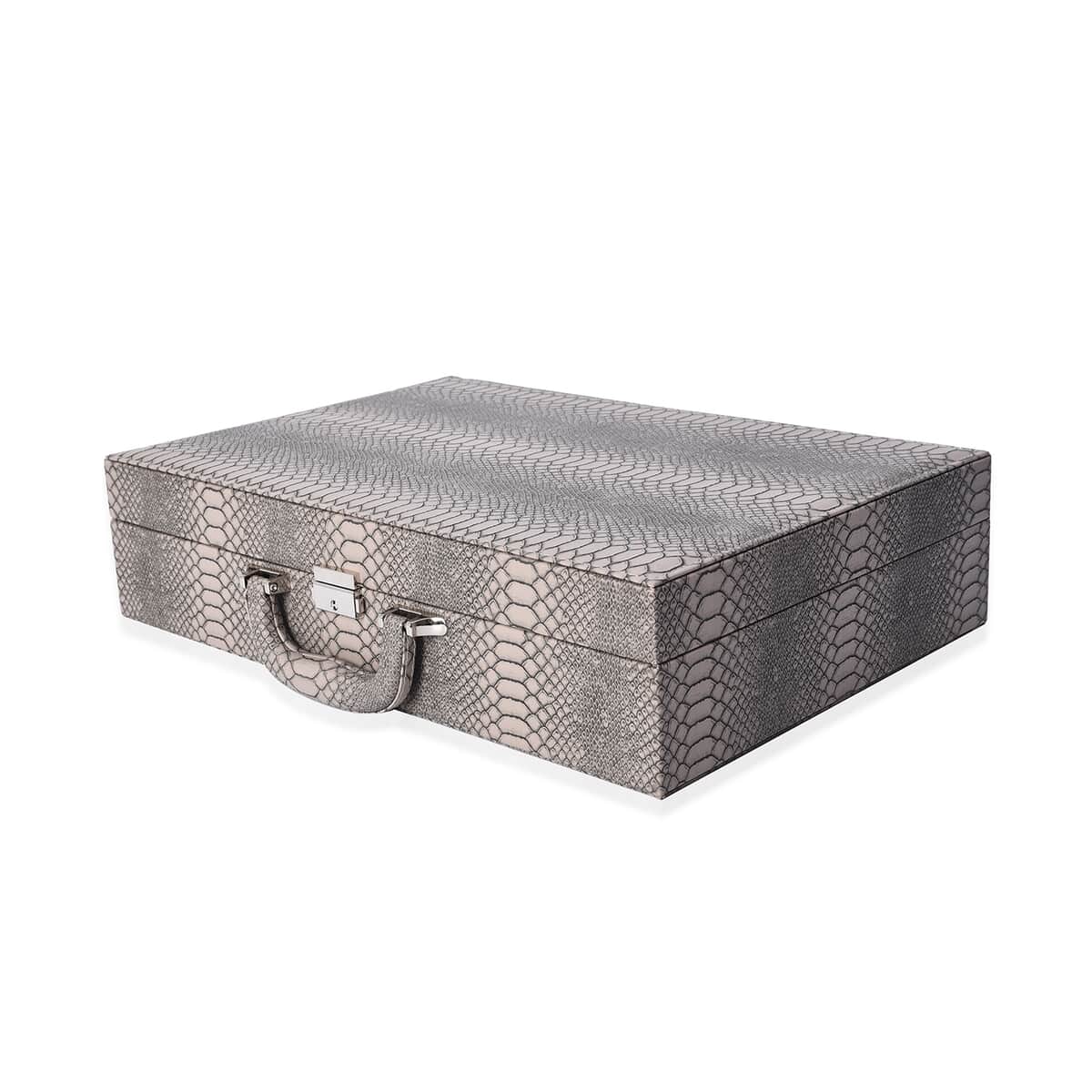 Gray Faux Leather Dragon Skin Briefcase Style Jewelry Box image number 3