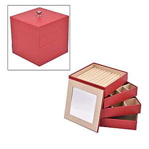 Red Faux Leather 4 Tier Stackable Jewelry Organizer with Mirror Lid, Jewelry Storage Box for Women , Jewelry Case , Jewelry Organizer