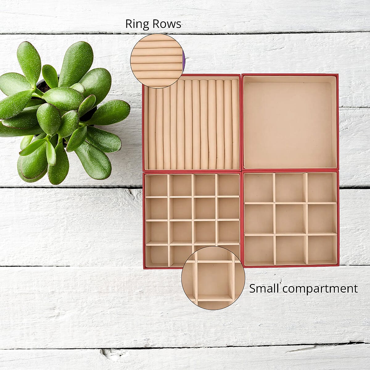 Red Faux Leather 4 Tier Stackable Jewelry Organizer with Mirror Lid, Jewelry Storage Box for Women , Jewelry Case , Jewelry Organizer image number 2