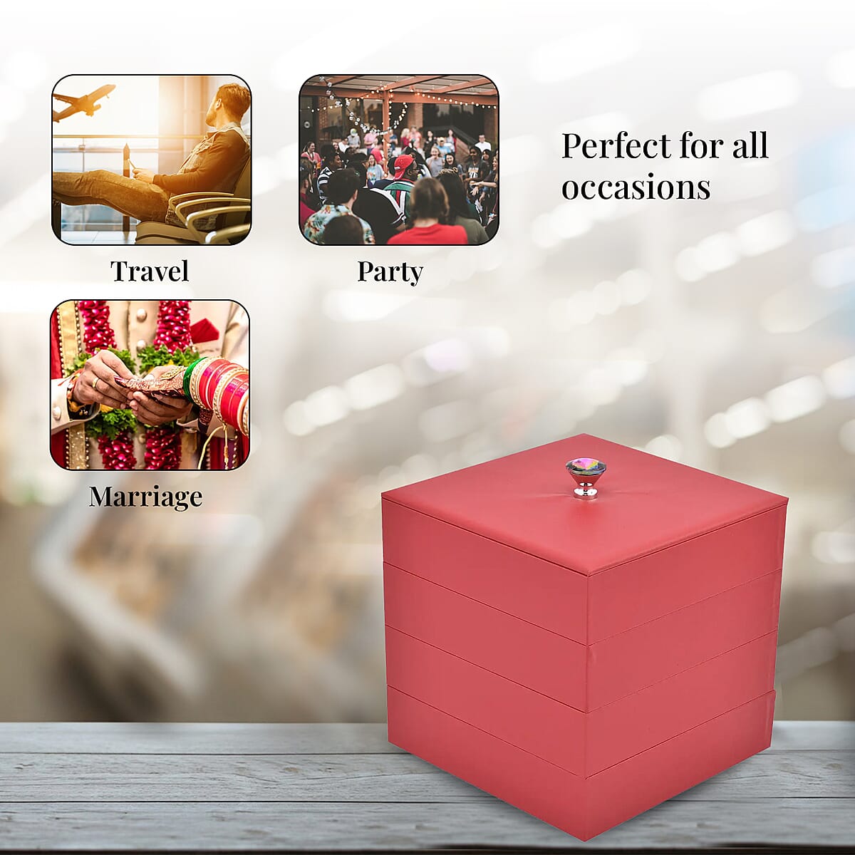 Red Faux Leather 4 Tier Stackable Jewelry Organizer with Mirror Lid, Jewelry Storage Box for Women , Jewelry Case , Jewelry Organizer image number 4