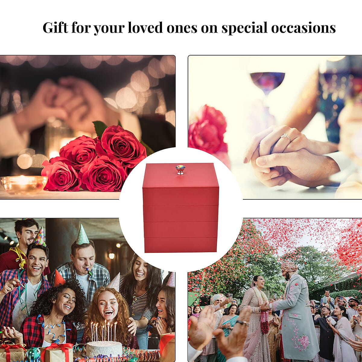 Red Faux Leather 4 Tier Stackable Jewelry Organizer with Mirror Lid, Jewelry Storage Box for Women , Jewelry Case , Jewelry Organizer image number 5