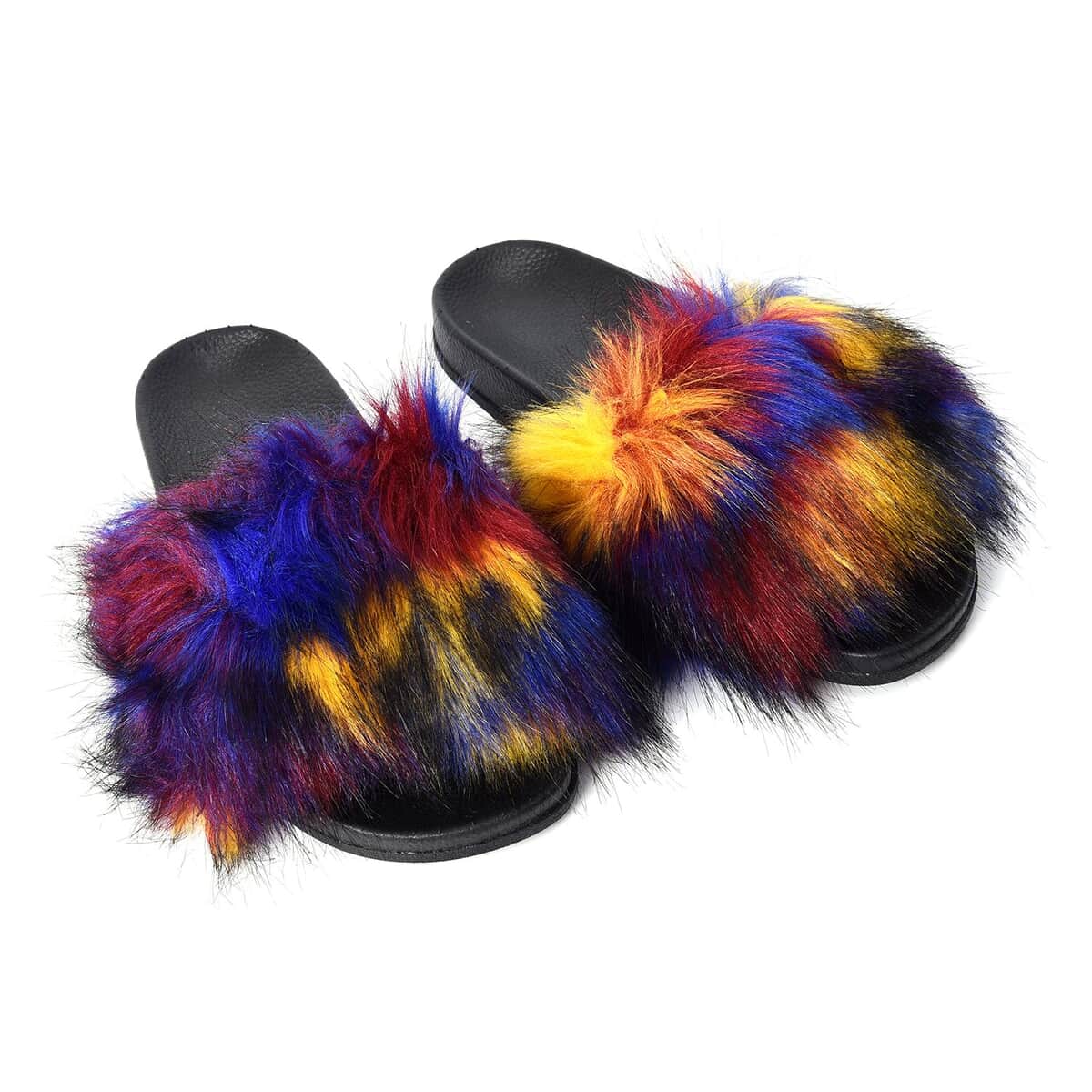 Multi Color Faux Fur Open Toe Slippers , Women Slippers , Fluffy Slippers , Fur Slippers , Ladies Slippers image number 0