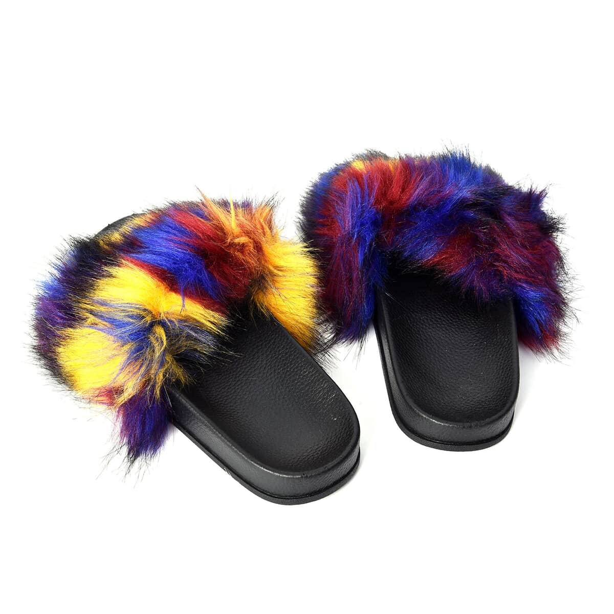 Multi Color Faux Fur Open Toe Slippers , Women Slippers , Fluffy Slippers , Fur Slippers , Ladies Slippers image number 1