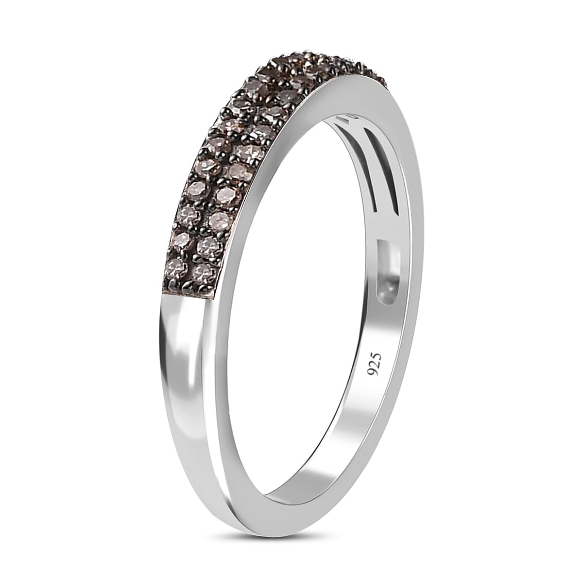 D'Joy Natural Champagne Diamond 0.25 ctw Double Row Ring in Platinum Over Sterling Silver (Size 10.0)