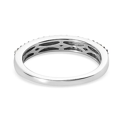  Natural Champagne Diamond Double Row Band Ring in Black Rhodium and Platinum Over Sterling Silver (Size 6.0) 0.25 ctw