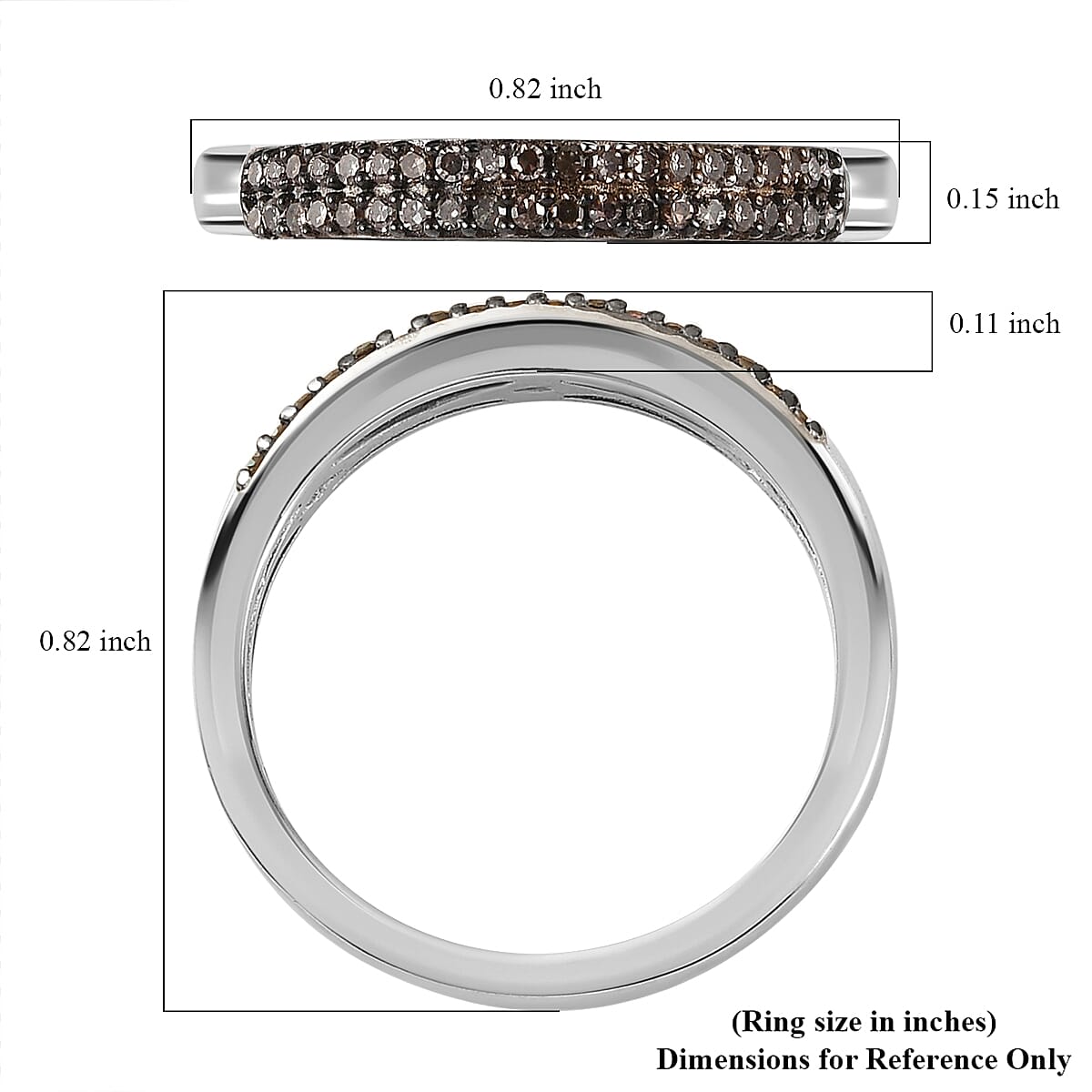 D'Joy Natural Champagne Diamond 0.25 ctw Double Row Ring in Platinum Over Sterling Silver (Size 10.0)