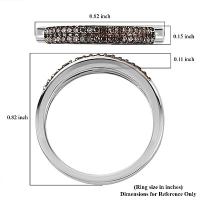  Natural Champagne Diamond Double Row Band Ring in Black Rhodium and Platinum Over Sterling Silver (Size 6.0) 0.25 ctw