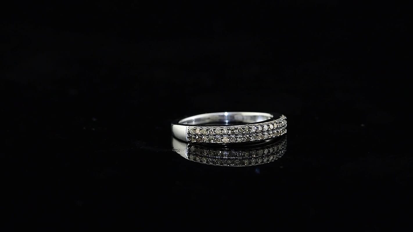 D'Joy Natural Champagne Diamond Double Row Band Ring in Black Rhodium & Platinum Over Sterling Silver (Size 10.0) 0.25 ctw