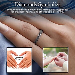 Doorbuster D'Joy Natural Champagne Diamond Band Ring, Double Row Band Ring, Champagne Diamond Ring in Black Rhodium & Platinum Over Sterling Silver, Silver Band Ring, Promise Ring, Wedding Band Ring 0.25 ctw