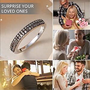  D'Joy Natural Champagne Diamond Band Ring, Double Row Band Ring, Champagne Diamond Ring in Black Rhodium & Platinum Over Sterling Silver, Silver Band Ring, Promise Ring, Wedding Band Ring 0.25 ctw