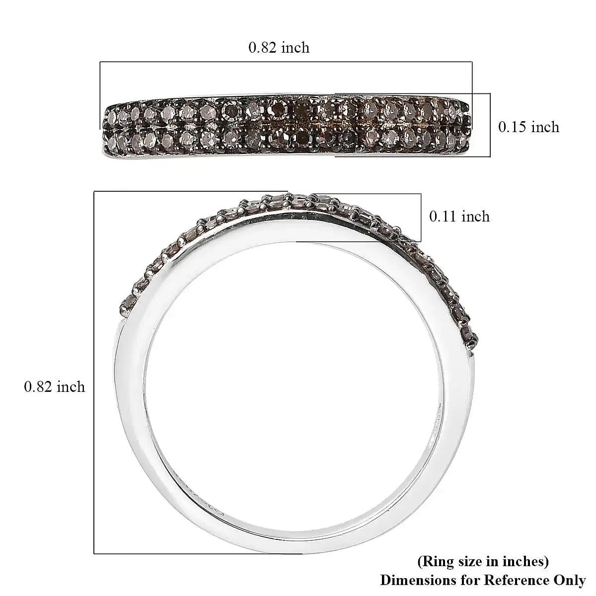 Doorbuster D'Joy Natural Champagne Diamond Band Ring, Double Row Band Ring, Champagne Diamond Ring in Black Rhodium & Platinum Over Sterling Silver, Silver Band Ring, Promise Ring, Wedding Band Ring 0.25 ctw image number 6