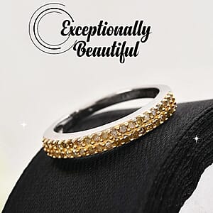  D'Joy Yellow Diamond Band Ring, Double Row Band Ring, Yellow Diamond Ring in Yellow Rhodium & Platinum Over Sterling Silver, Silver Band Ring, Promise Ring, Wedding Band Ring 0.25 ctw