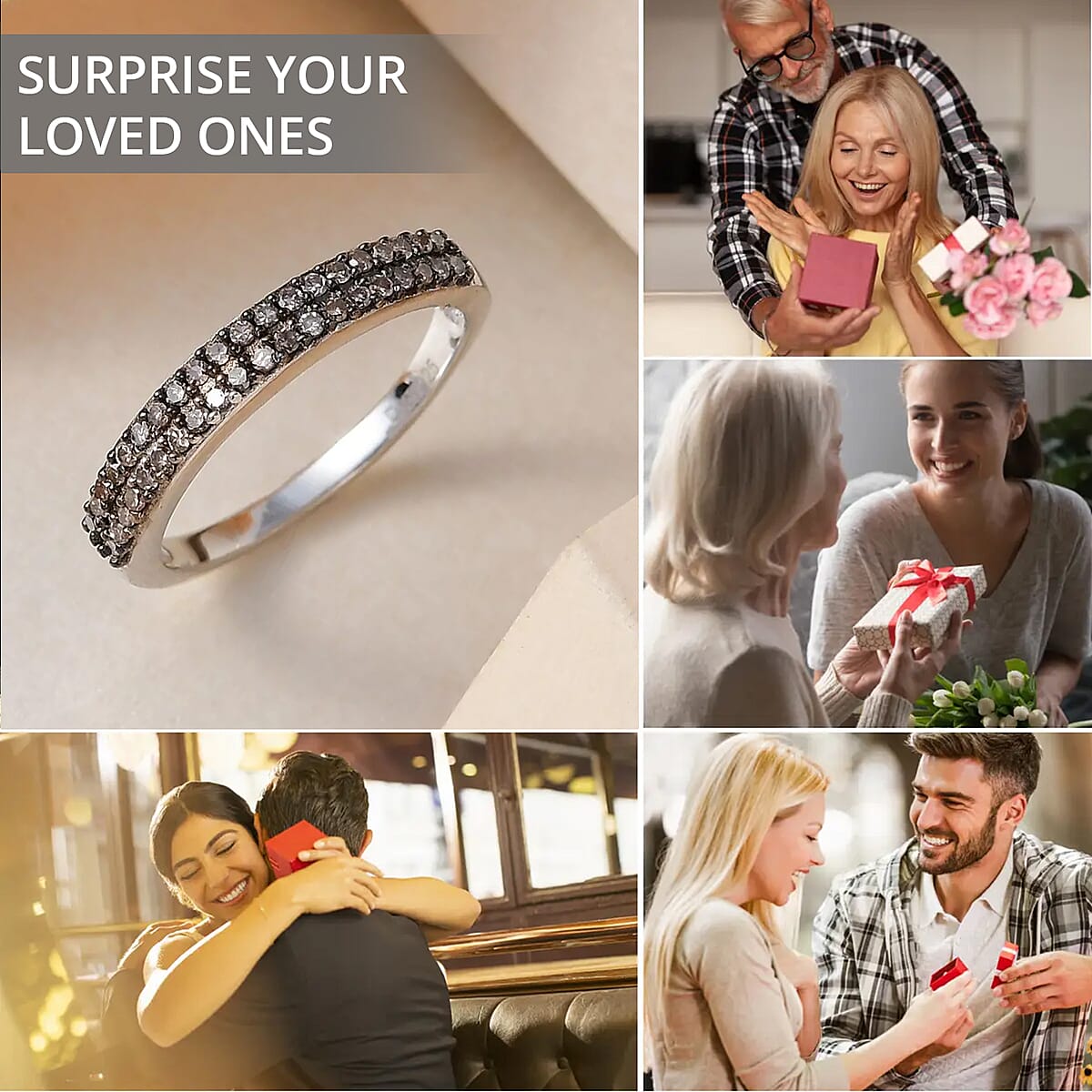 Doorbuster D'Joy Red Diamond 0.25 ctw Double Row Band Ring in Rhodium Over Sterling Silver (Size 10.0) image number 3