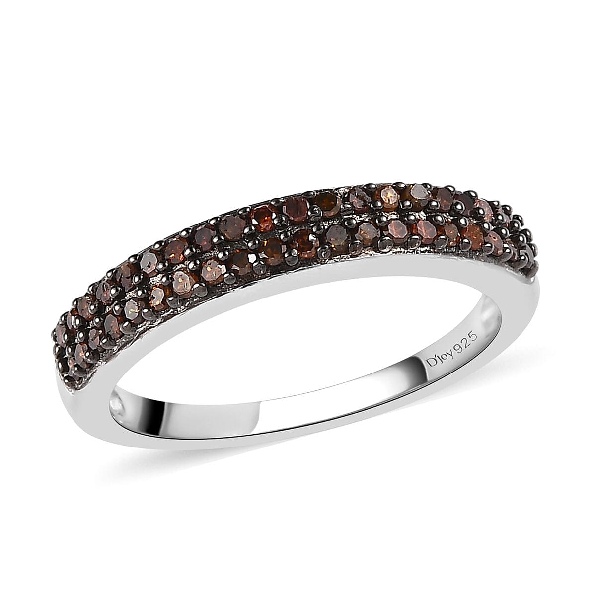 Doorbuster D'Joy Red Diamond 0.25 ctw Double Row Band Ring in Rhodium Over Sterling Silver (Size 7.0) image number 0