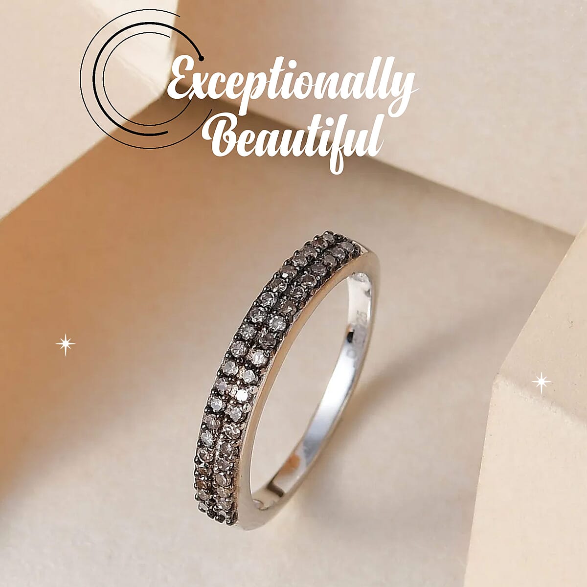 Doorbuster D'Joy Red Diamond 0.25 ctw Double Row Band Ring in Rhodium Over Sterling Silver (Size 7.0) image number 1