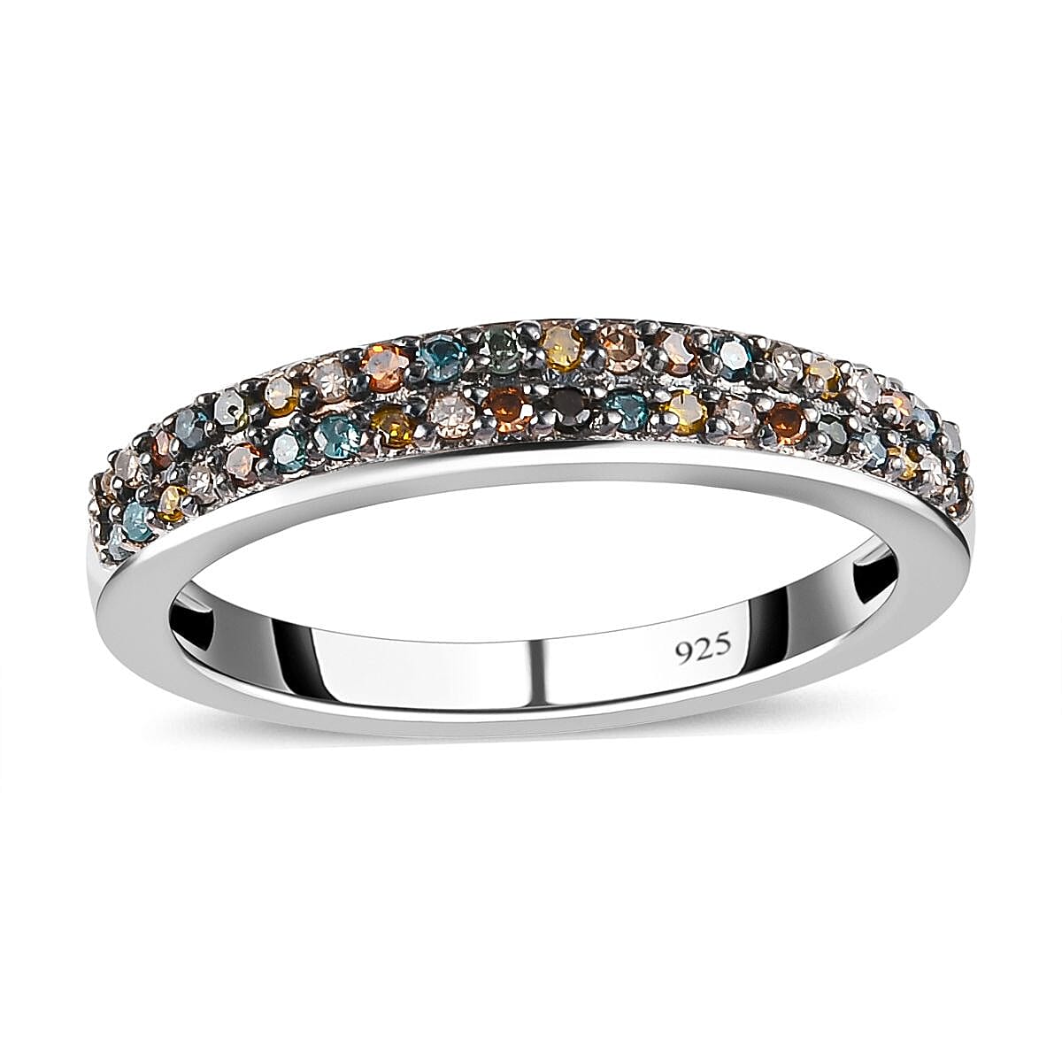  D'Joy Multi Diamond 0.25 ctw Double Row Band Ring in Rhodium Over Sterling Silver (Size 6.0)