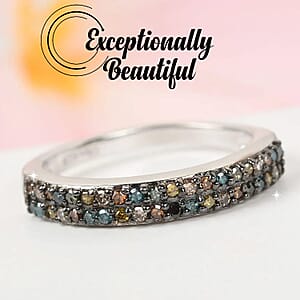  D'Joy Multi Diamond 0.25 ctw Double Row Band Ring in Rhodium Over Sterling Silver (Size 6.0)