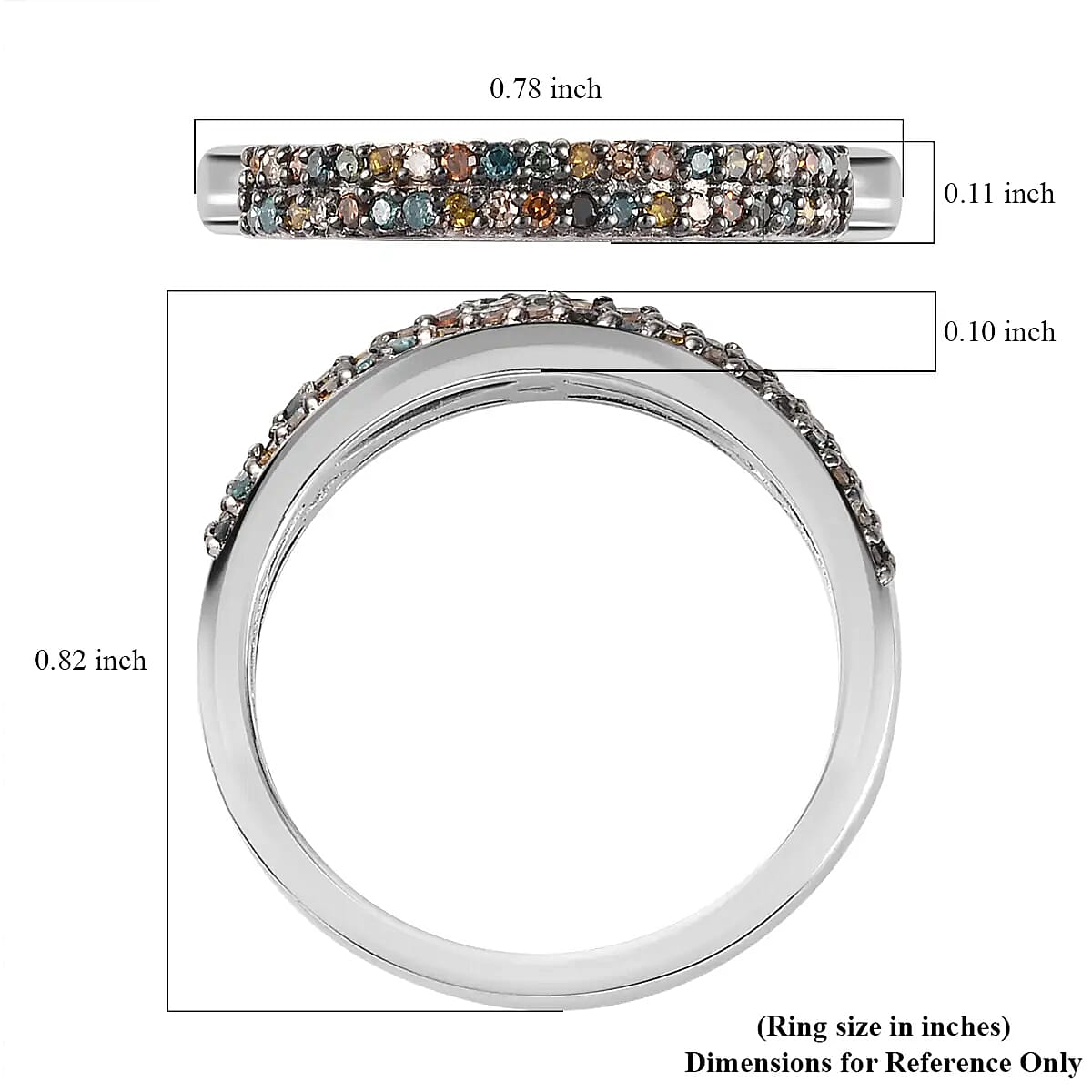  D'Joy Multi Diamond 0.25 ctw Double Row Band Ring in Rhodium Over Sterling Silver (Size 6.0)
